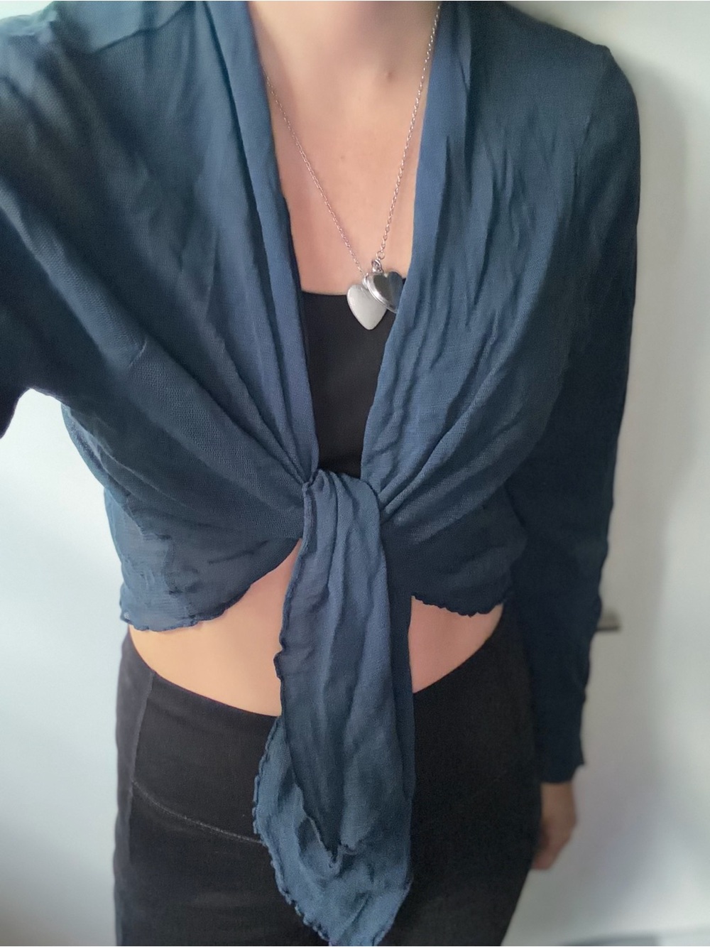 Source Unknown Navy Tie-Front Crop Top